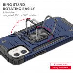 Wholesale Cube Style Armor Case with Rotating Ring Holder, Kickstand and Magnetic Car Mount Plate for iPhone 12 / 12 Pro 6.1 (Navy Blue)